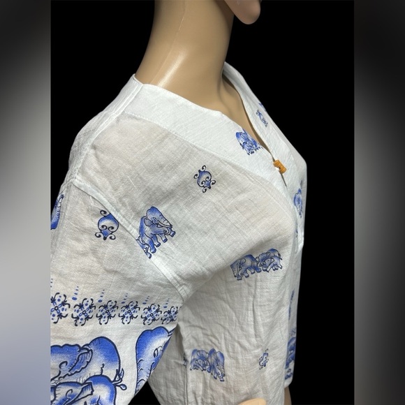 Whimsical Elephants 100% Cotton Split Neck PullOver Tunic By DA Collection Sz L - Picture 7 of 12